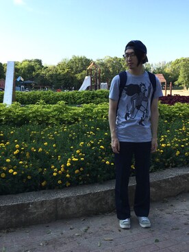 「YMC（ワイエムシー）のアイテム（トップス）」を使った、ヒラヤマ(Team Double)さん（メンズ・173cm）の夏コーディネート