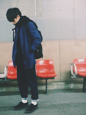 「united arrows」｜「アイテム（ステンカラーコート）」を使った、RYOさん（メンズ・175cm）の秋コーディネート
