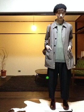 「ショップコート」｜「アイテム（ハンチング/ベレー帽）」を使った、Dyeさん（メンズ・175cm）の秋コーディネート