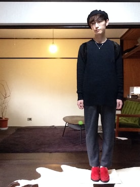 「スエードシューズ」｜「アイテム（ハンチング/ベレー帽）」を使った、Dyeさん（メンズ・175cm）の秋コーディネート