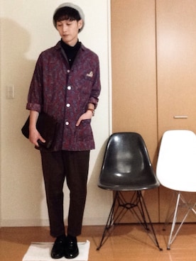 「パジャマ」｜「アイテム（ハンチング/ベレー帽）」を使った、Dyeさん（メンズ・175cm）の秋コーディネート