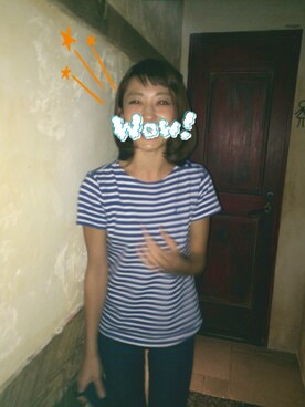 「古着のアイテム（Tシャツ/カットソー、ブルー系）」を使った、makiさんの秋コーディネート