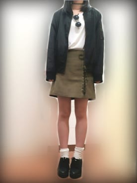 「BASE（ベース）のアイテム（ブルゾン）」を使った、chon˙ᵕ˙♪さん（レディース・161cm）の秋コーディネート