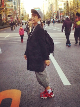 「M.Y.O.B（エム.ワイ.オー.ビー）のアイテム（キャップ）」を使った、Honoka Kajiさん（レディース・160cm）の冬コーディネート