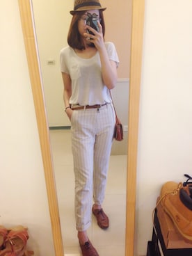 「UNIQLO Tシャツ」｜「アイテム（腕時計）」を使った、雪倫さん（レディース・167cm）の春コーディネート