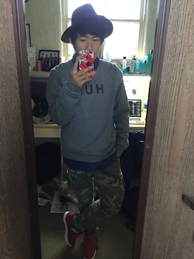 「HUF（ハフ）のアイテム（スウェット）」を使った、xxxCRPSxxxさん（メンズ・163cm）の秋コーディネート