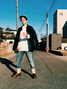 「ADAM ET ROPE'（アダムエロペ）のアイテム（キャップ）」を使った、takashi okadaさん（メンズ・173cm）の冬コーディネート
