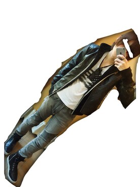 「KMRii（ケムリ）のアイテム（ライダースジャケット）」を使った、Youさん（メンズ・178cm）の冬コーディネート