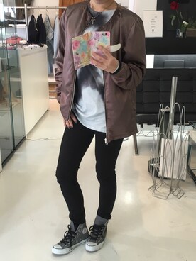 「CASPER JOHN AIVER（キャスパージョンアイバー）のアイテム（ノーカラージャケット）」を使った、shiorinさん（レディース・158cm）の春コーディネート