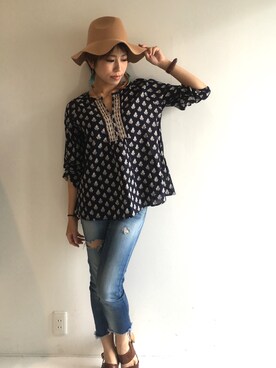 「Ungrid（アングリッド）のフレイドヘムストスリ（デニムパンツ）」を使った、shiorinさん（レディース・158cm）の夏コーディネート