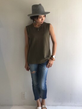 「Ungrid（アングリッド）のフレイドヘムストスリ（デニムパンツ）」を使った、shiorinさん（レディース・158cm）の夏コーディネート