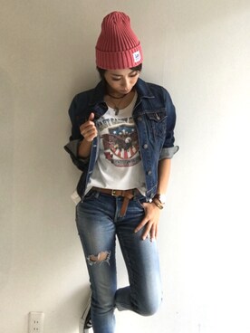 「Ungrid（アングリッド）のフレイドヘムストスリ（デニムパンツ）」を使った、shiorinさん（レディース・158cm）の秋コーディネート