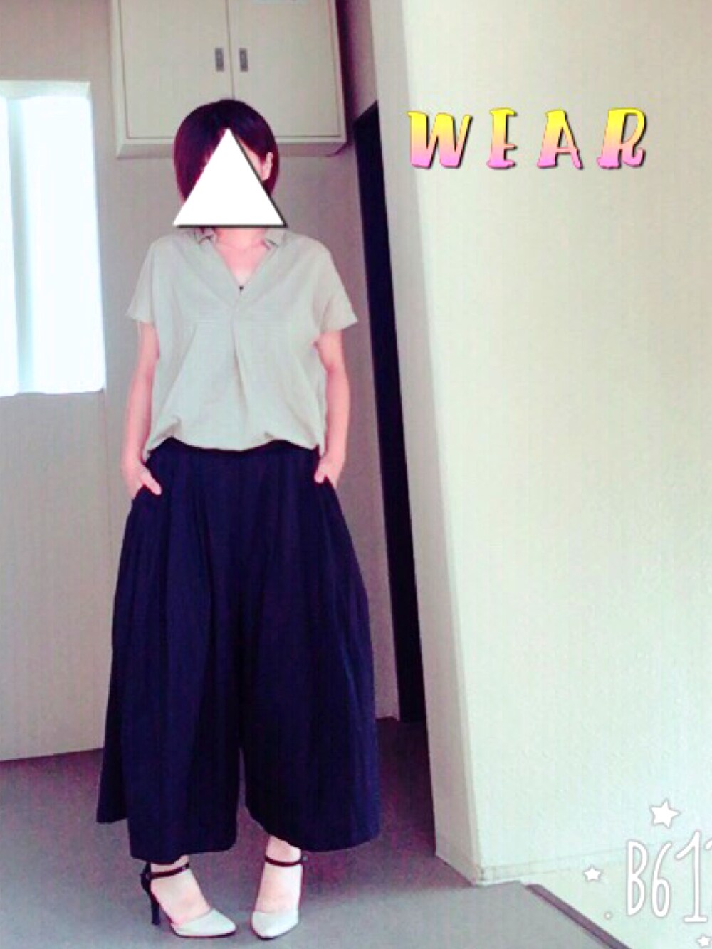 「シンプル、ラクチンコーデ、きれいめカジュアル、プチプラ、ガウチョパンツ」｜「cepoのスキッパーフレンチスリーブ（シャツ/ブラウス、ベージュ系）」を使った、ゆあ。さん（レディース・158cm）の夏コーディネートの1枚目の写真