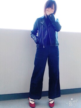 「CIAOPANIC TYPY（チャオパニックティピー）のアイテム（ライダースジャケット）」を使った、ゆあ。さん（レディース・158cm）の秋コーディネート