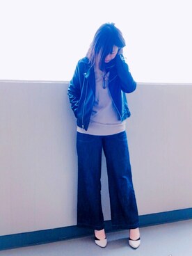 「CIAOPANIC TYPY（チャオパニックティピー）のアイテム（ライダースジャケット）」を使った、ゆあ。さん（レディース・158cm）の秋コーディネート