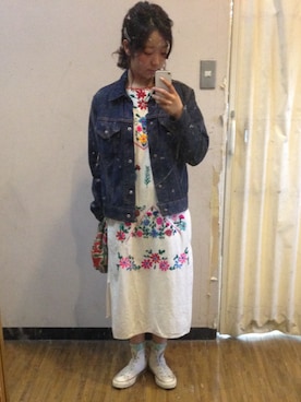 「春ワンピ」｜「アイテム（デニムジャケット）」を使った、ツメ。さん（レディース・153cm）の春コーディネート