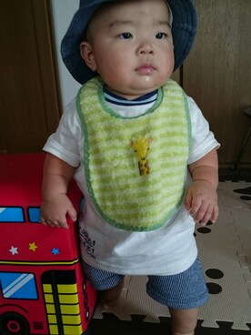 「アイテム（ママ＆ベビー、グリーン系）」を使った、hachi04さん（キッズ・70cm）の秋コーディネート