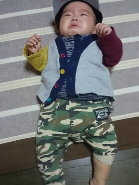 「アイテム（ママ＆ベビー、グリーン系）」を使った、hachi04さん（キッズ・70cm）の秋コーディネート