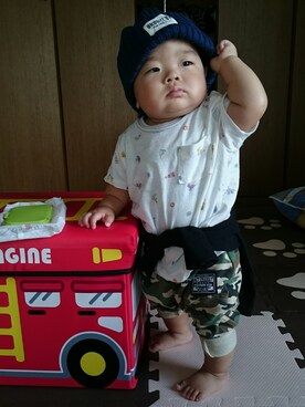 「アイテム（ママ＆ベビー、グリーン系）」を使った、hachi04さん（キッズ・70cm）の秋コーディネート