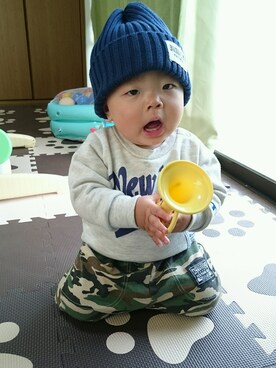 「アイテム（ママ＆ベビー、グリーン系）」を使った、hachi04さん（キッズ・70cm）の秋コーディネート