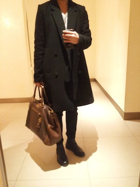 「ZARA（ザラ）のアイテム（チェスターコート、ブラック系）」を使った、minicooper_Bさん（レディース・160cm）の春コーディネート
