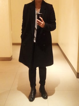 「ZARA（ザラ）のアイテム（チェスターコート、ブラック系）」を使った、minicooper_Bさん（レディース・160cm）の春コーディネート