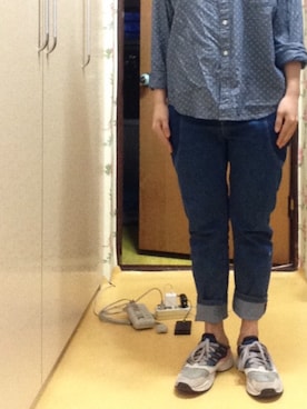 「UNIQLO（ユニクロ）のアイテム（シャツ/ブラウス、ブルー系）」を使った、minicooper_Bさん（レディース・160cm）の春コーディネート