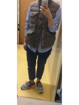 「アイテム（ダウンベスト、ブラウン系）」を使った、minicooper_Bさん（レディース・160cm）の春コーディネート