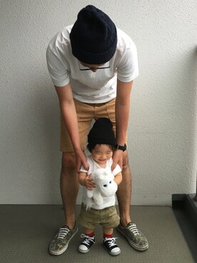 「無印良品（ムジルシリョウヒン）のアイテム（トップス、ホワイト系）」を使った、ami_nさん（キッズ・70cm）の春コーディネート