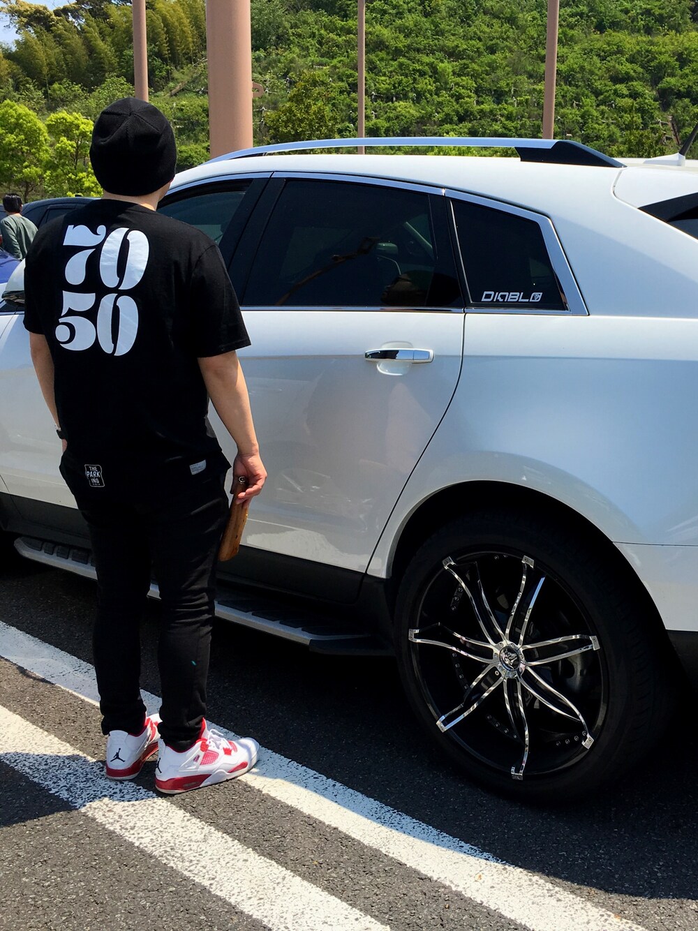 「ＧＷ、黒コーデ」｜「parking Ginzaのアイテム（Tシャツ/カットソー、ブラック系）」を使った、Nagisa さん（レディース・166cm）の春コーディネートの1枚目の写真