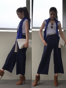 「GU（ジーユー）のアイテム（カーディガン/ボレロ、ブルー系）」を使った、Makiko vogueさん（レディース・165cm）の春コーディネート