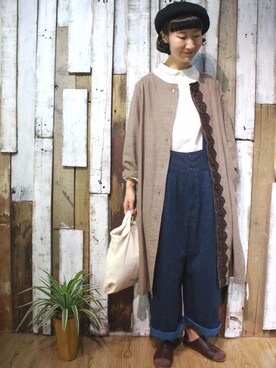 「SM2（エスエムツー）のアイテム（ノーカラージャケット）」を使った、岛石小川さん（レディース・158cm）の秋コーディネート