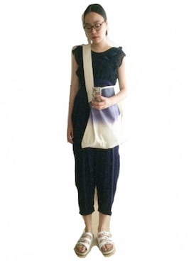 「アイテム（つなぎ/オールインワン）」を使った、Kanocoさん（レディース・170cm）の夏コーディネート