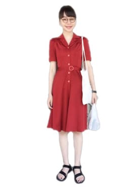 「古着ワンピ」｜「アイテム（アナログ腕時計）」を使った、Kanocoさん（レディース・170cm）の春コーディネート