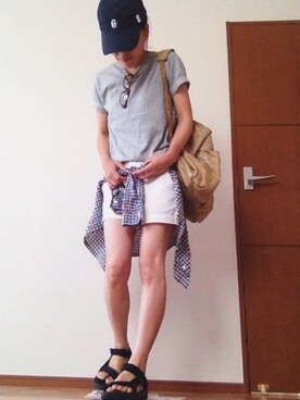 「パックT」｜「アイテム（帽子）」を使った、miyoさん（レディース・155cm）の夏コーディネート