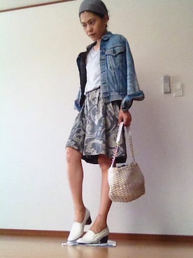 「キュロット」｜「アイテム（デニムジャケット）」を使った、miyoさん（レディース・155cm）の夏コーディネート