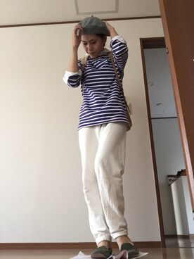 「アイテム（モカシン/デッキシューズ、グリーン系）」を使った、miyoさん（レディース・155cm）の秋コーディネート