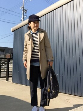 「ハンチング」｜「アイテム（トレンチコート）」を使った、miyoさん（レディース・155cm）の春コーディネート