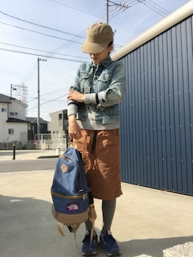 「ひざ丈スカート」｜「アイテム（帽子）」を使った、miyoさん（レディース・155cm）の春コーディネート