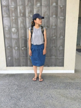 「FRAMeWORK（フレームワーク）のアイテム（帽子）」を使った、miyoさん（レディース・155cm）の夏コーディネート