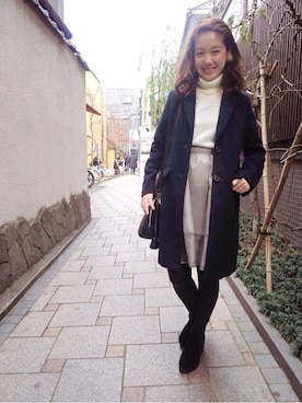 「オーガンジー」｜「アイテム（チェスターコート）」を使った、mayuko     (きたまゆ)さん（レディース・160cm）の冬コーディネート