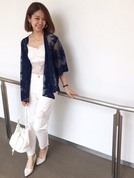 「Chico（チコ）のイージーダメージカットデニムパンツ（デニムパンツ）」を使った、mayuko     (きたまゆ)さん（レディース・160cm）の春コーディネート