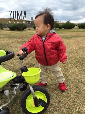 「BeBe（ベベ）のアイテム（パーカー）」を使った、yu_mamaさん（キッズ・70cm）の冬コーディネート