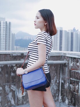 「FOSSIL（フォッシル）のアイテム（ハンドバッグ）」を使った、Boo Chongさん（レディース・157cm）の春コーディネート