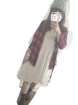 「niko and...（ニコアンド）のオリジナル ネパールケーブルワッチ【niko and...】（ニットキャップ/ビーニー、グレー系）」を使った、s a k i k oさん（レディース・160cm）の秋コーディネート
