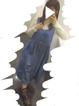 「無印良品（ムジルシリョウヒン）のアイテム（ニット/セーター、ホワイト系）」を使った、s a k i k oさん（レディース・160cm）の冬コーディネート