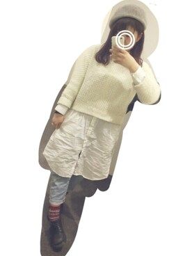 「mystic（ミスティック）のアイテム（ニット/セーター、ホワイト系）」を使った、s a k i k oさん（レディース・160cm）の冬コーディネート