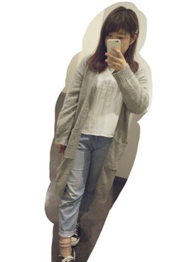 「w closet（ダブルクローゼット）のアイテム（カーディガン/ボレロ、グレー系）」を使った、s a k i k oさん（レディース・160cm）の冬コーディネート
