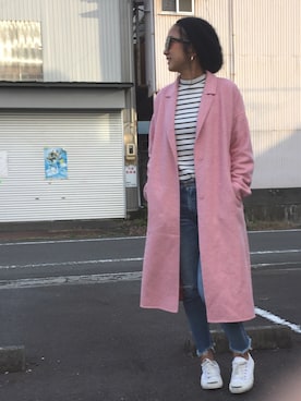 ザラ　チェスター　コート　ピンク ZARAのチェスターコート（ピンク系）を使った人気ファッション