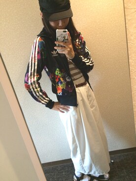 「adidas Originals（アディダスオリジナルス）のアイテム（その他アウター、ブルー系）」を使った、かばしまあゆみさん（レディース・154cm）の夏コーディネート